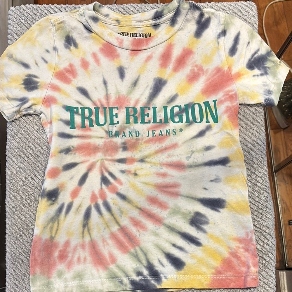 True Religion Red and Yellow Tie-Dye Short Sleeve Tee